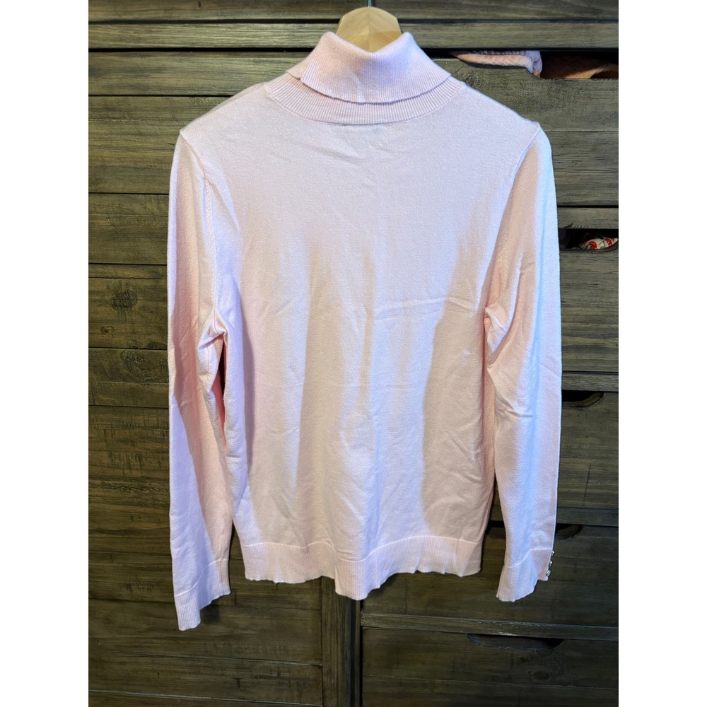 Chaps Womens Light Pink Turtleneck Sweater Gold Button Cuff Knit Top Size M - Picture 8 of 8